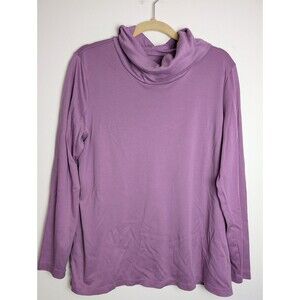 L.L. Bean Women's Top XL Purple Cowl Neck Pullover Long Sleeve Supima Cotton